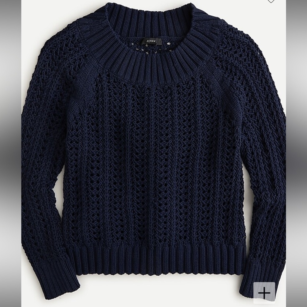 J. Crew Wide-Neck Beach Sweater with Pointelle Stitch Navy Size Small